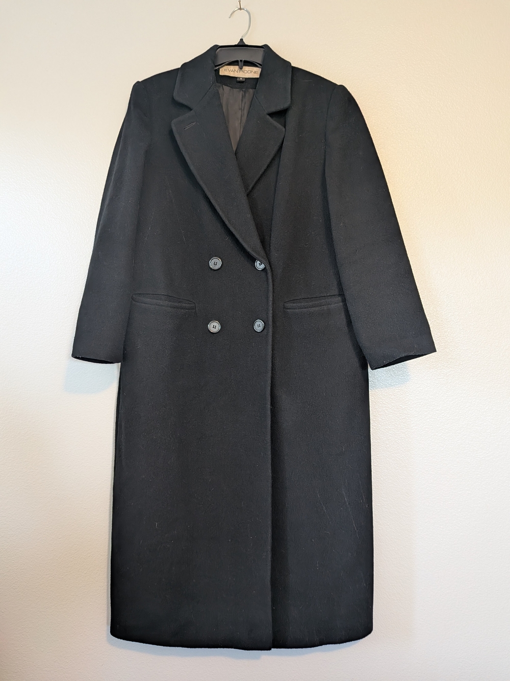 Evan-Picone Womens Black Long Wool Blend Overcoat Lined Pockets Button Size 6